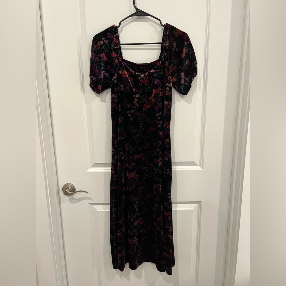 LOFT Black Floral Velvet Maxi Dress